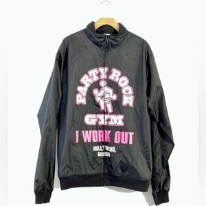 LMFAO Black Pink Party Rock Gym I Work Out Windbreaker Zip Up Jacket XL